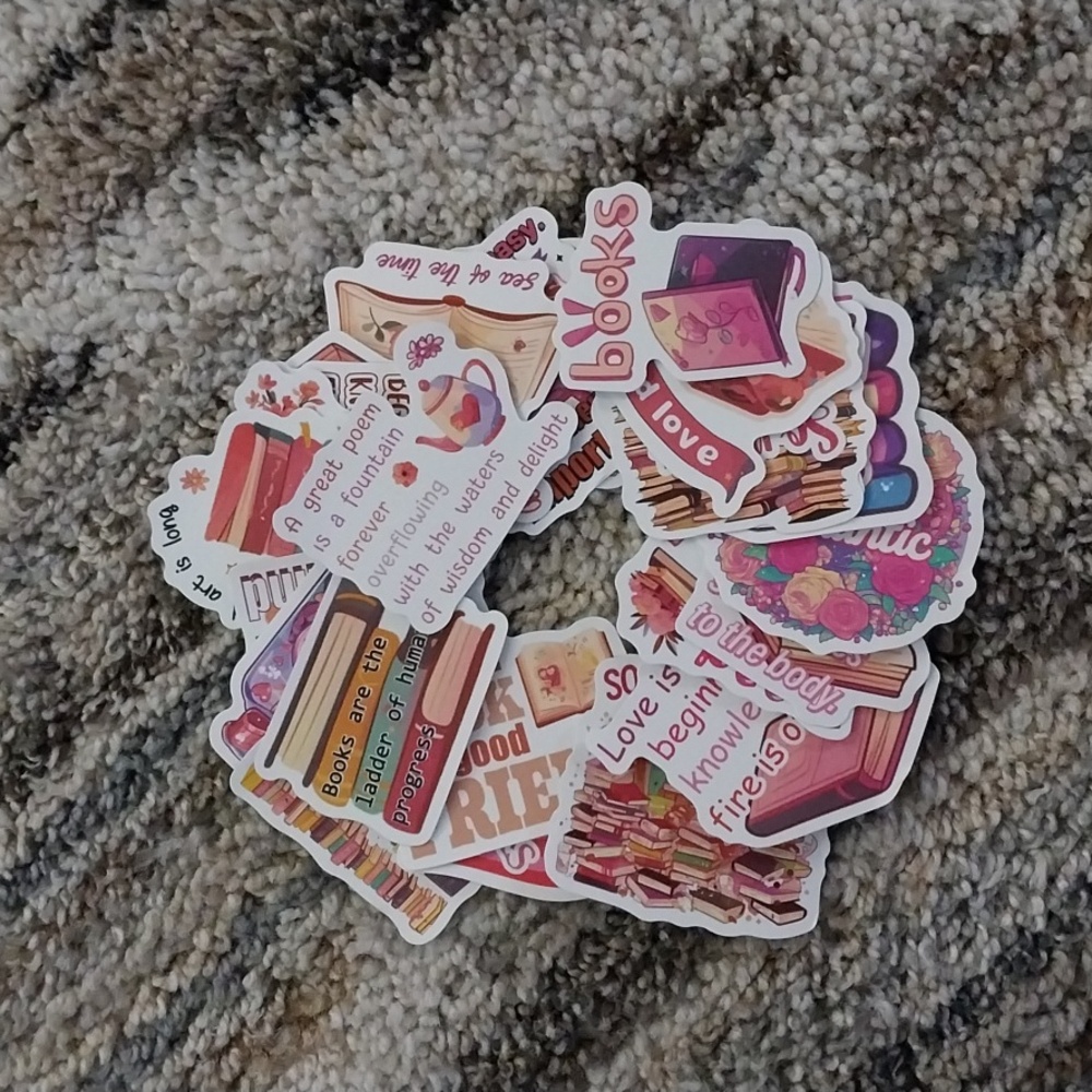 25pc Pink Book Themed Stickers - Picture 1 of 2